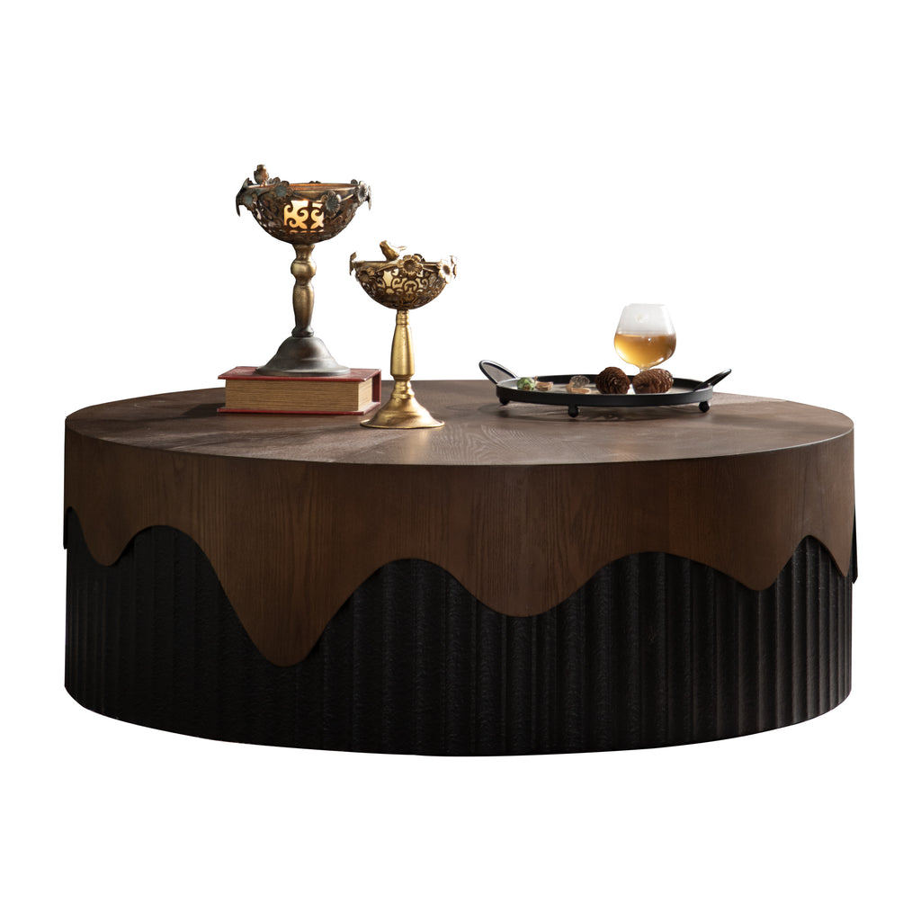 38.97" Round Handcrafted Relief Coffee Table