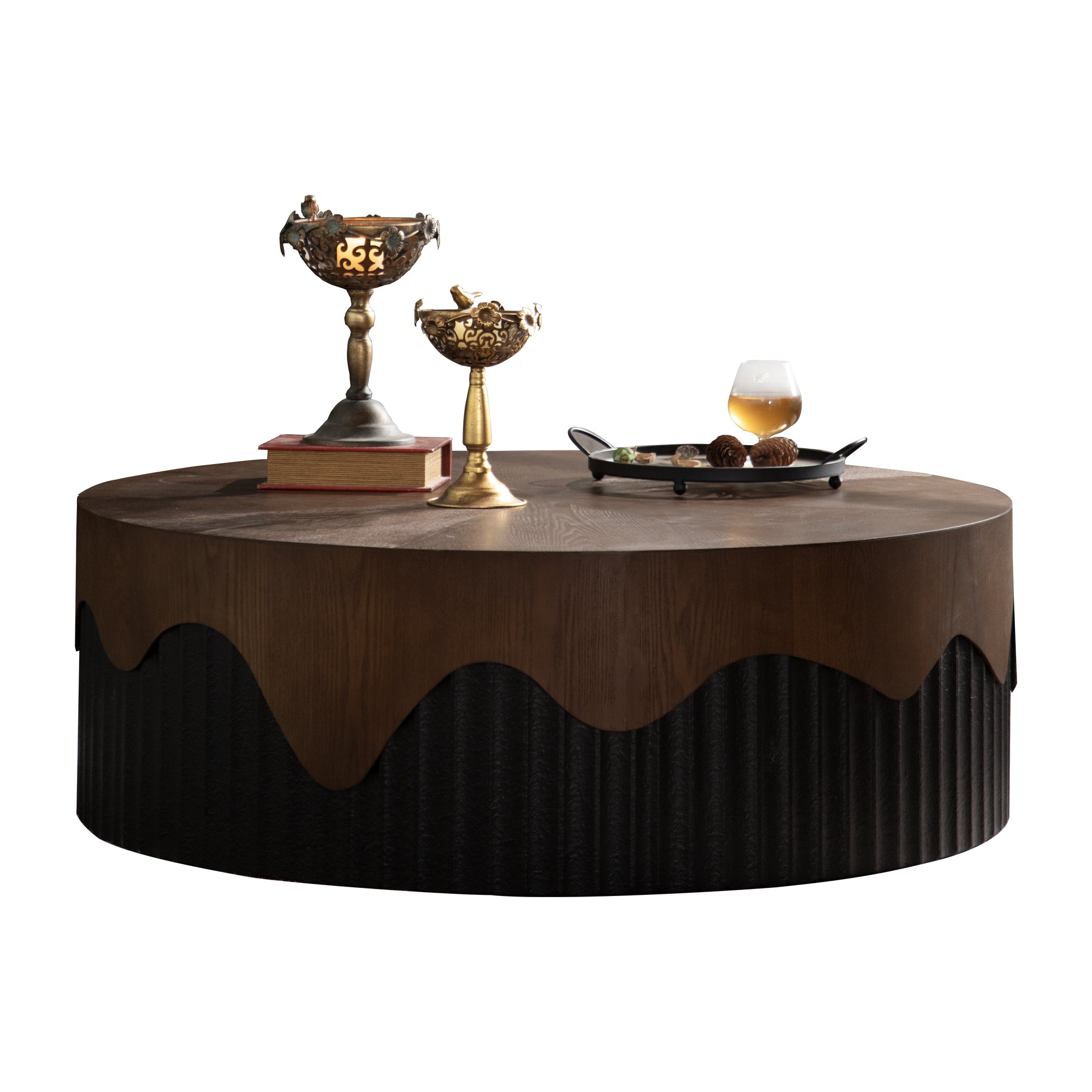 38.97" Round Handcrafted Relief Coffee Table
