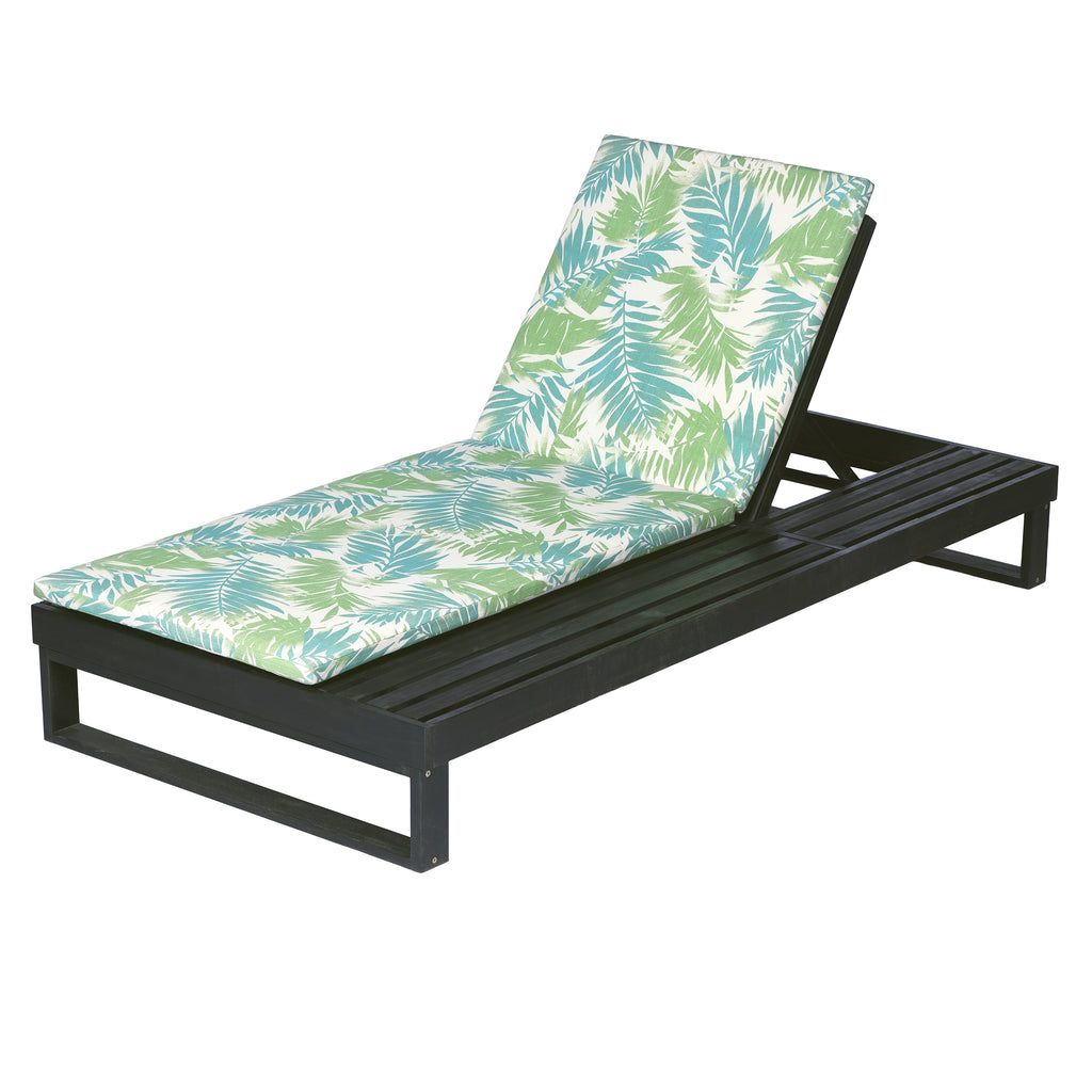 Black Acacia Wood Chaise Lounge with Cushion Set