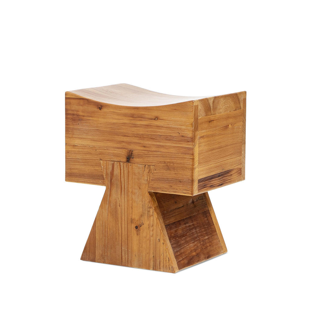 Nico Reclaimed Wood Sculptural Stool Ottoman - Honey Aged