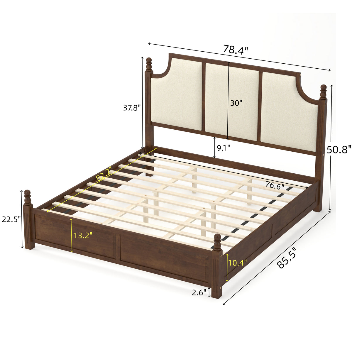 4-Piece Fluted King Bedroom Set with Linen Headboard, Walnut