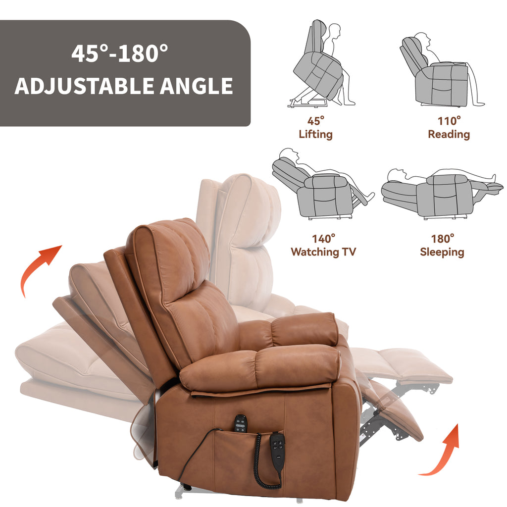 Orange Leatheraire Heat Massage Dual Motor Recliner