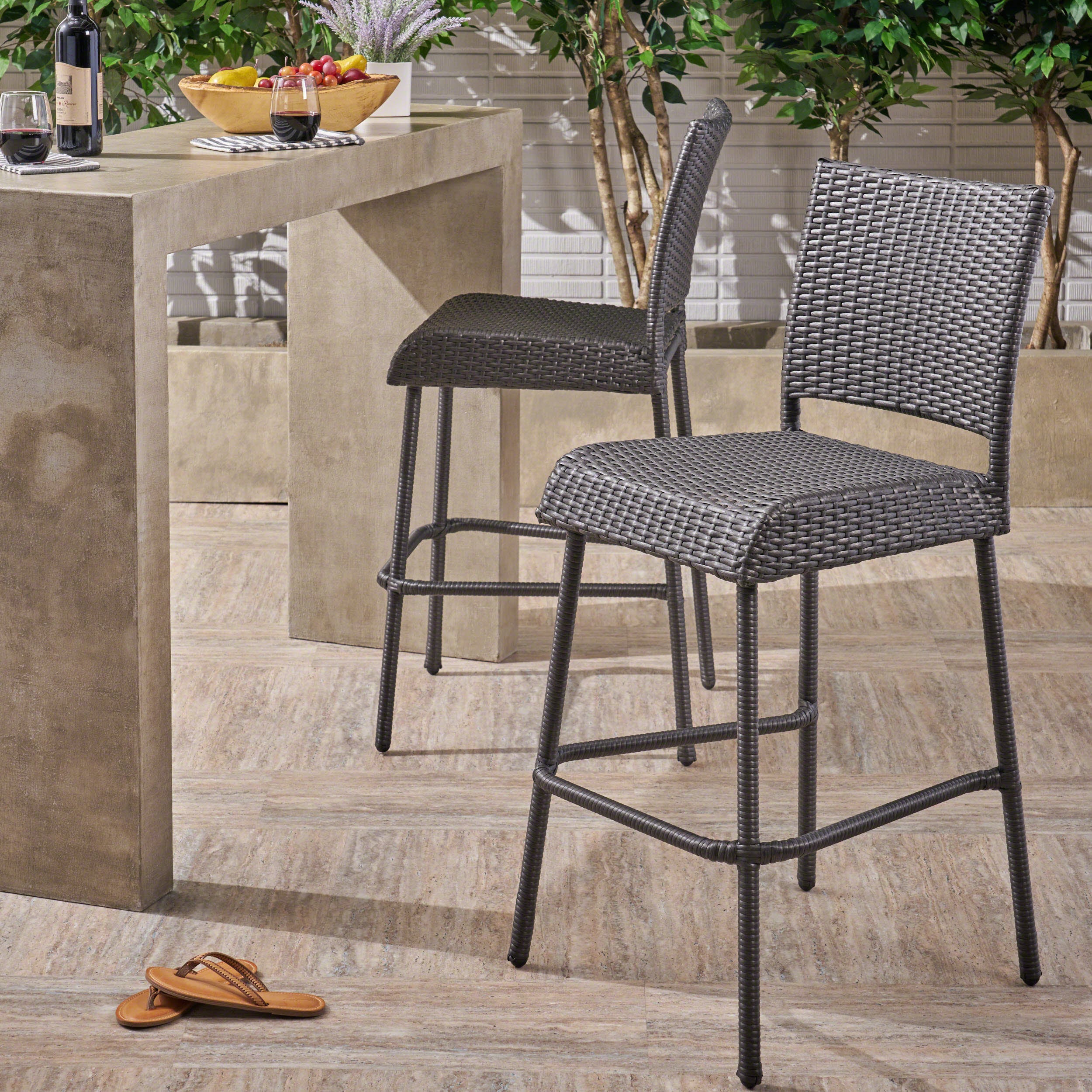 29" Outdoors PE Rattan Armless Barstools, Set of 2