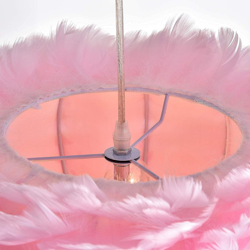 Pink Feather Chandelier, 3-Light Ceiling Fixture, 17.7 Inches