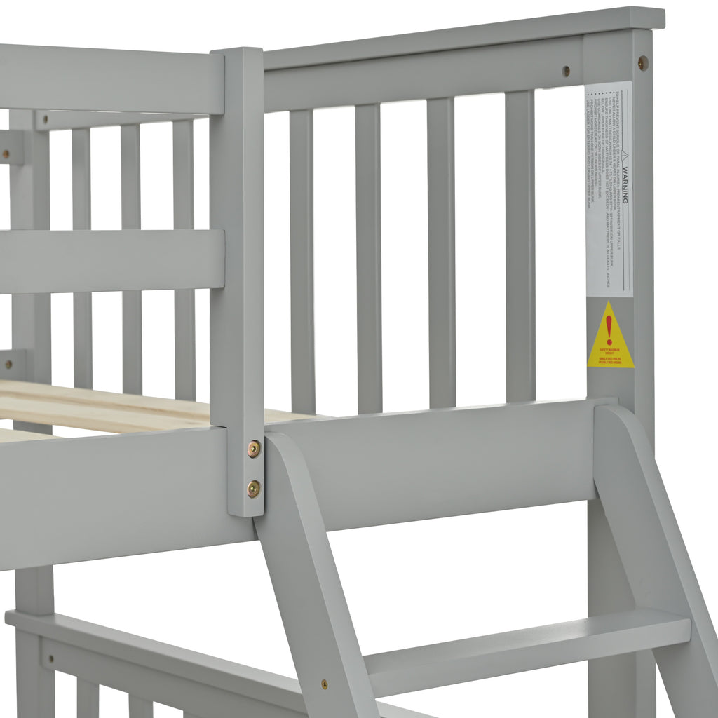 Twin Over Full Bunk Bed with Storage Drawers – Gray