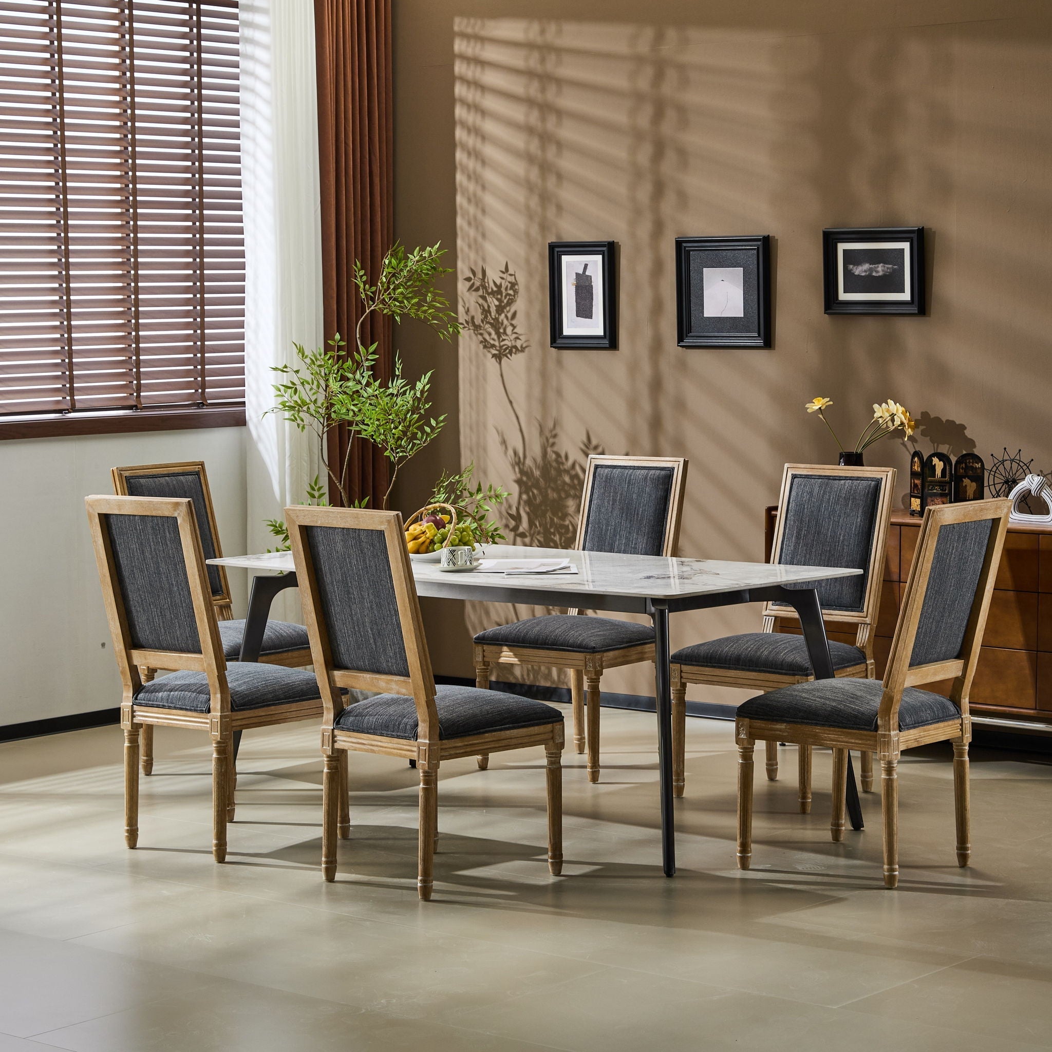 French Country Style Dining Chair with Upholstered Seating and Fluted Legs