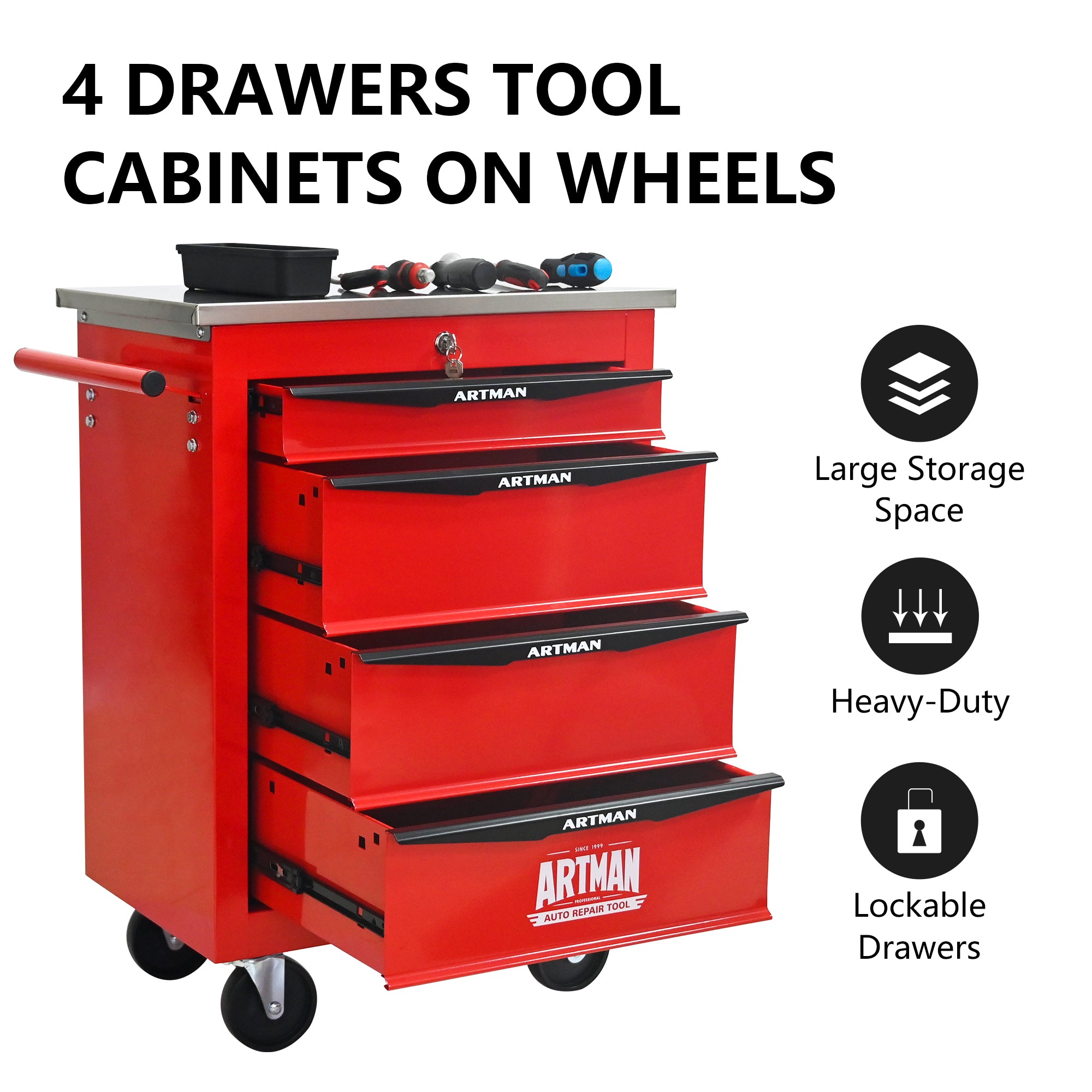 4 Drawers Multifunctional Tool Cart with Wheels