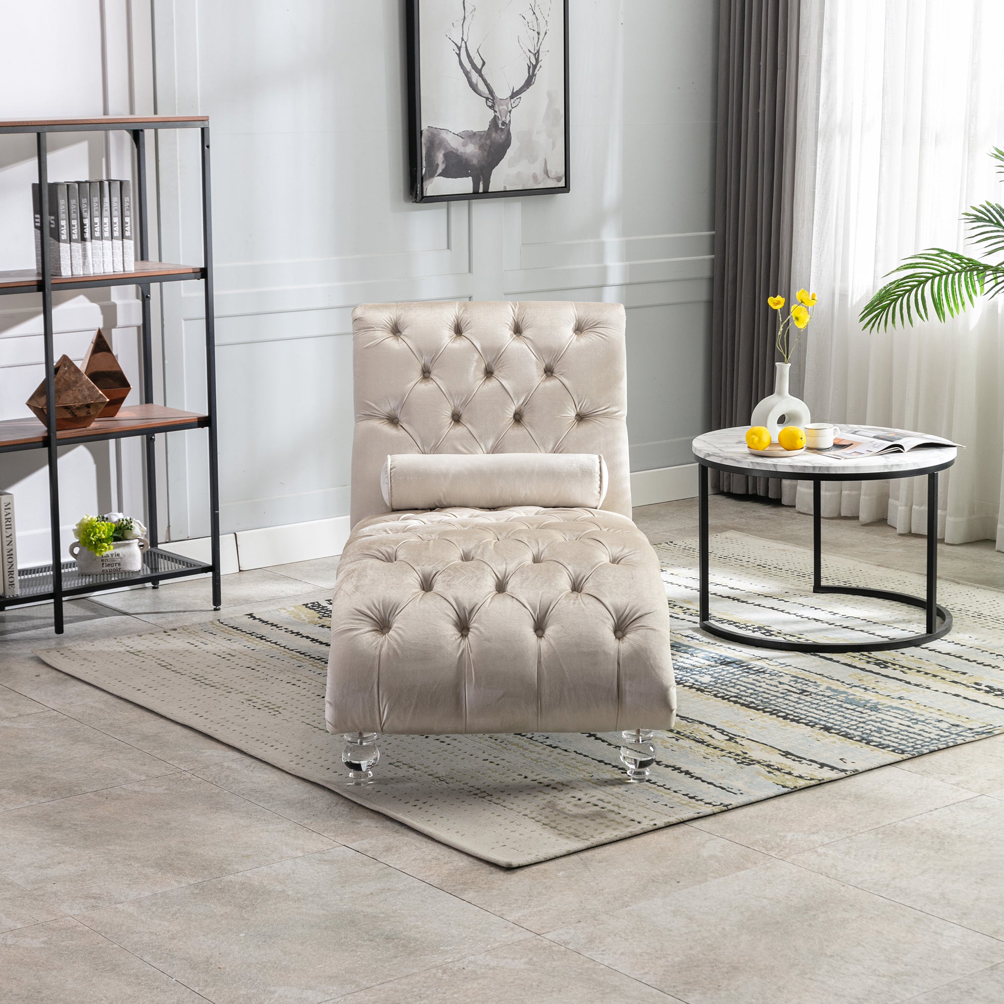Velvet Chaise Lounge Indoor, Button-Tufted Upholstered Chaise Lounge Chair