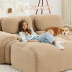 Three-Seat Modular Sofa with 3 Ottomans - Camel