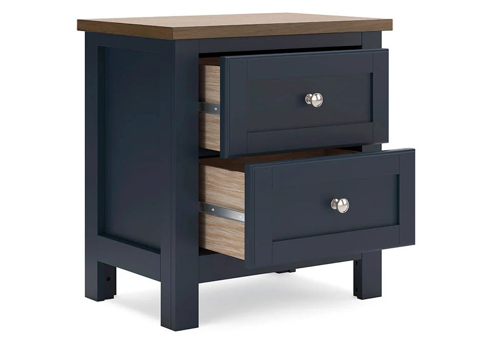 Modern Farmhouse Style 1pc Nightstand Two Tone Design English Dovetail Drawers Nickel Handles Recessed Panel