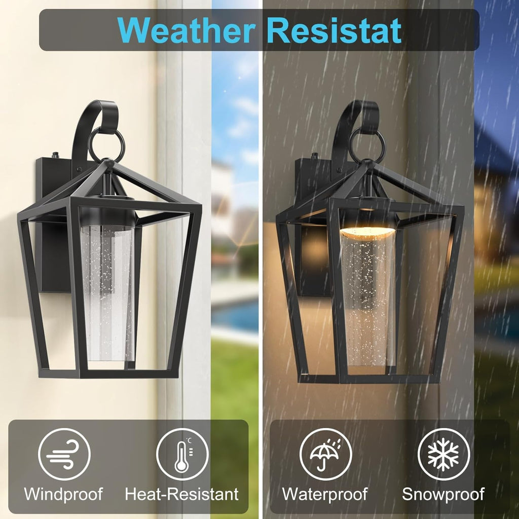 15-Inch Dimmable LED Outdoor Wall Sconce, Black Glass and Metal