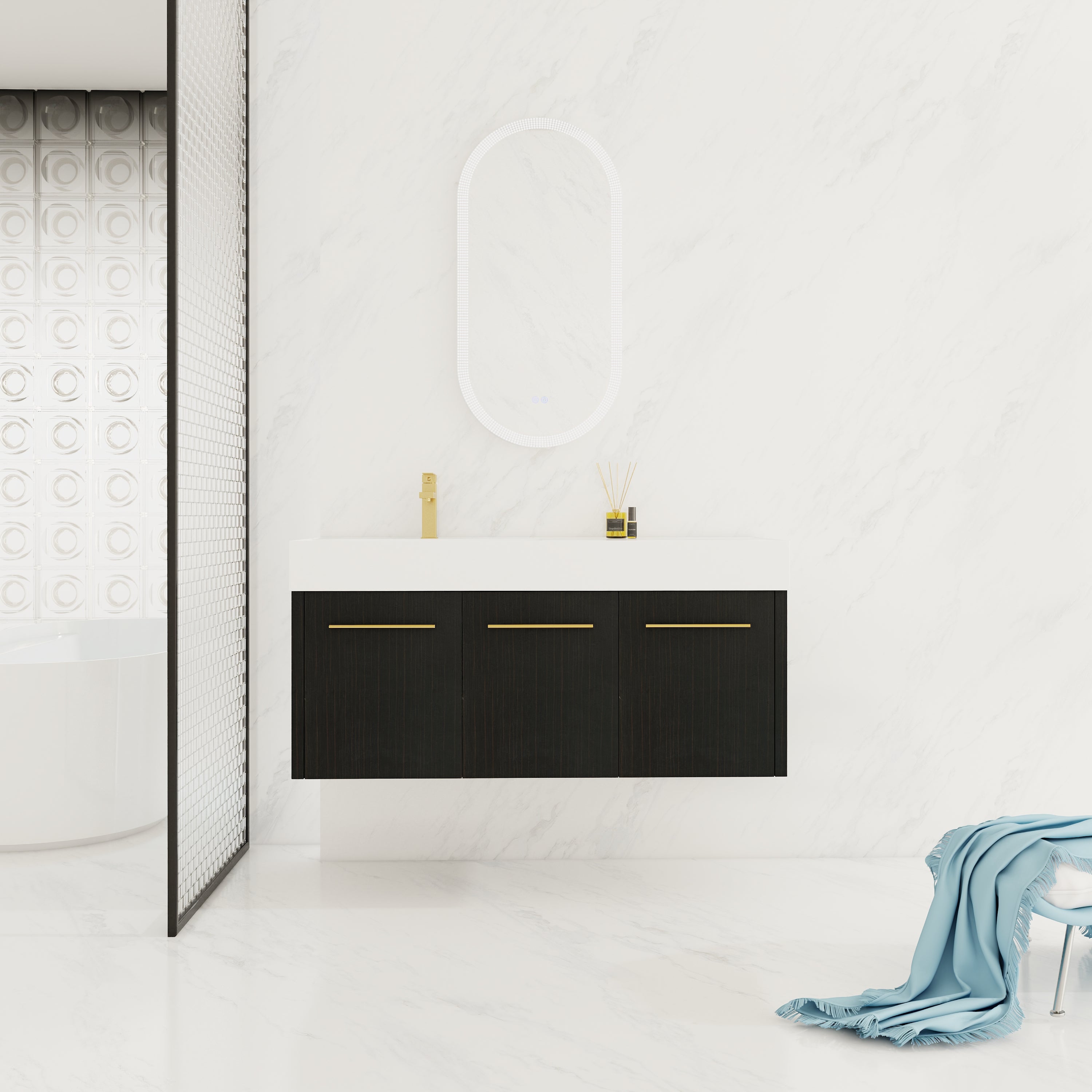 48 Inch Wall-Mounted Bathroom Vanity with Sink