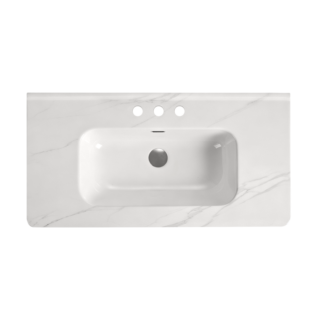 Integrated Carrara Ceramic Basin Sink, 35.85-Inch, White