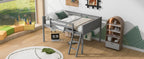 Full Size Wood Low Loft Bed with Ladder