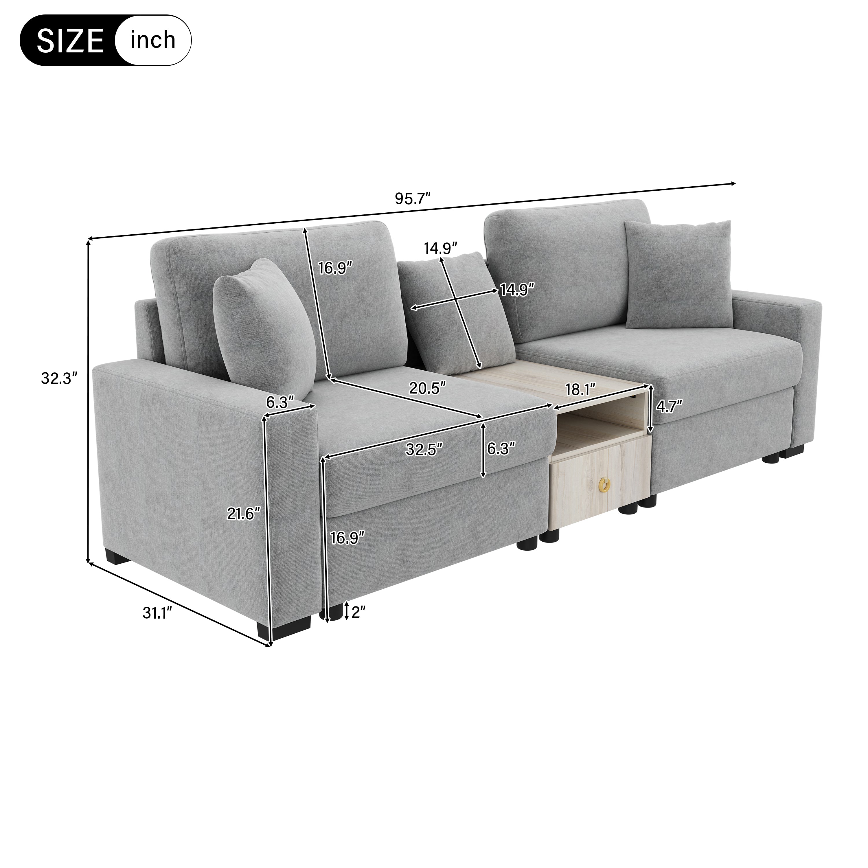 Modern Sofa Couch 95.7" Modular Sofa Upholstered Sofa Couch