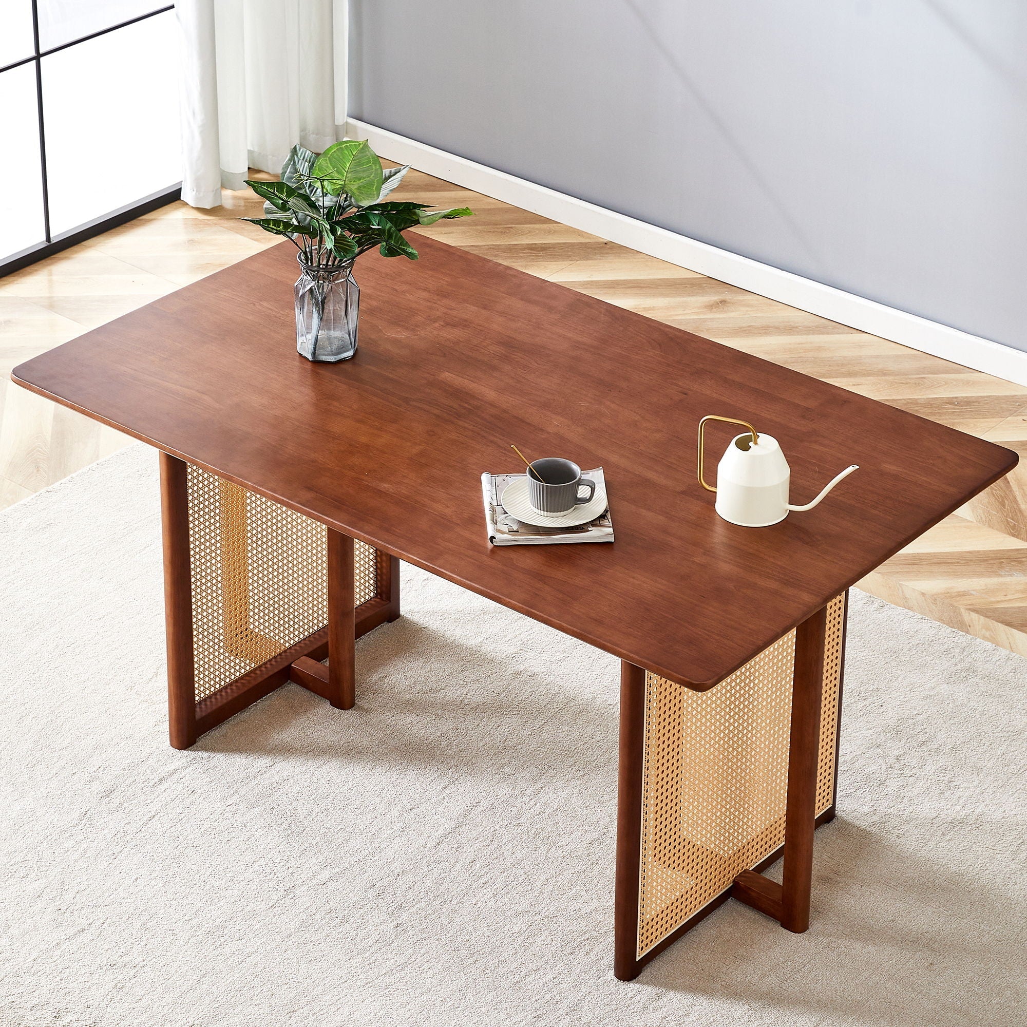 Dining Table With Imitation Rattan Design For Dining Room
