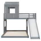 Wooden Twin Over Full Bunk Bed, Loft Bed with Playhouse