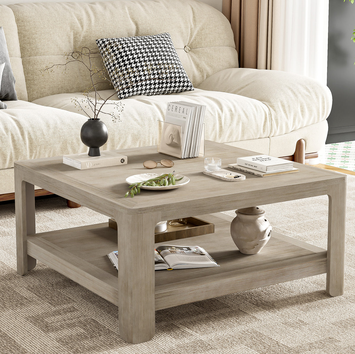 Square Coffee Table With Storage, Light Ash, 34-Inch