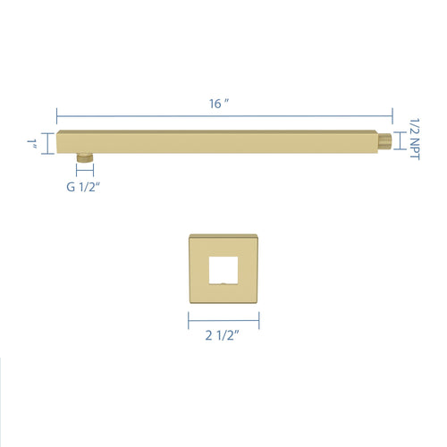 16" Wall Mounted Shower Arm with Flange