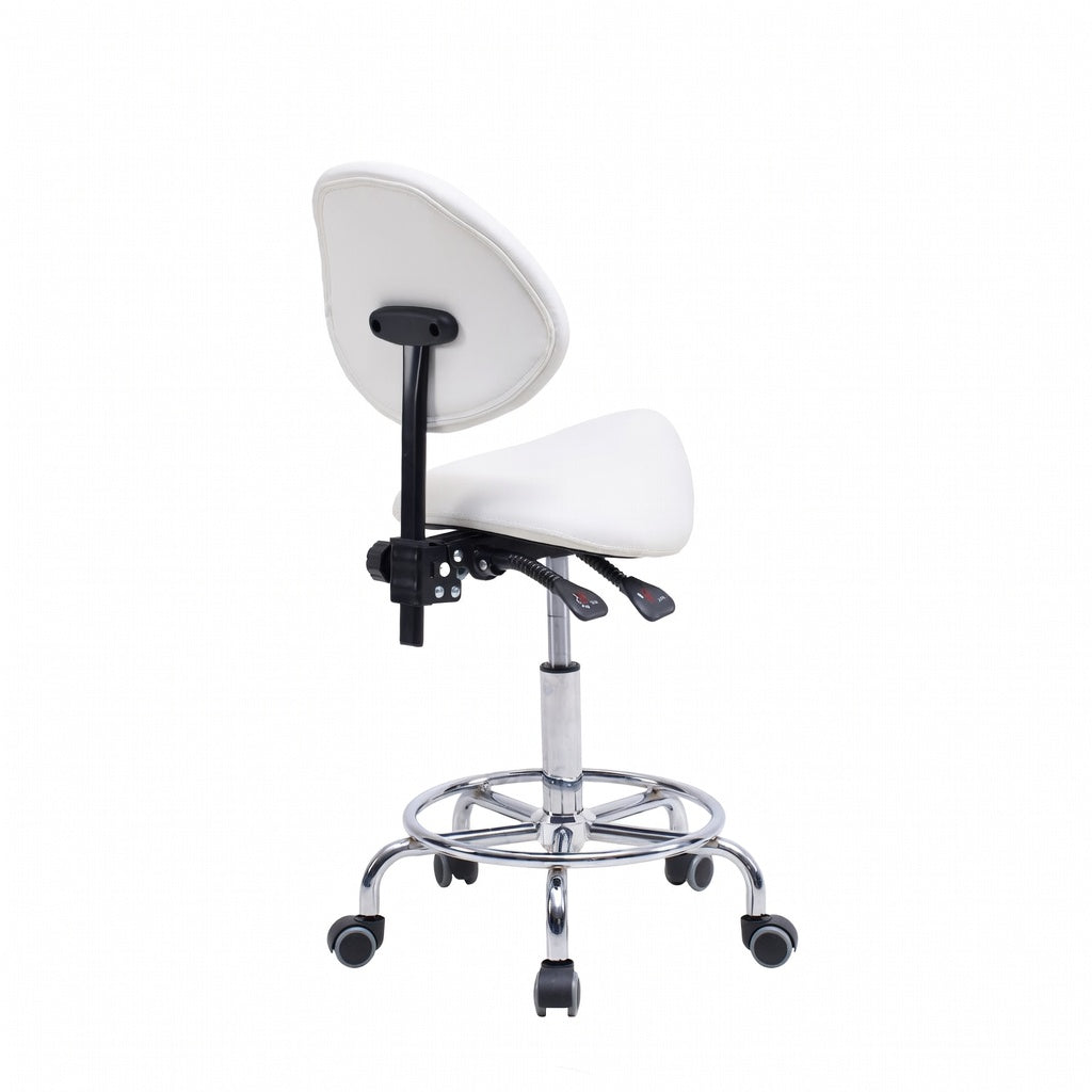 Saddle Stool Chair with Backrest - White