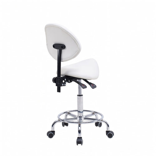Saddle Stool Chair with Backrest - White