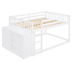 Full Over Full Bunk Bed with 4 Drawers and 3 Shelves - White