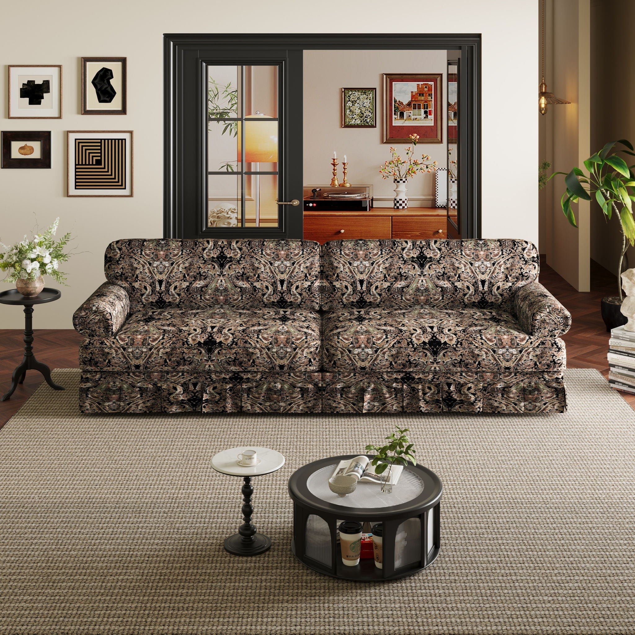 Luxuriously Comfortable Cloud Couch Sofa With Elegant Rolled Arms & Pleated Skirt Design