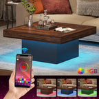 35.4 Inches Farmhouse Square LED Coffee Table – Rustic