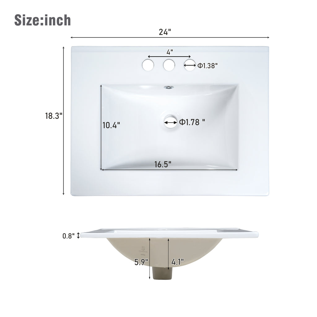 24-Inch Bathroom Vanity Cabinet with Ceramic Sink