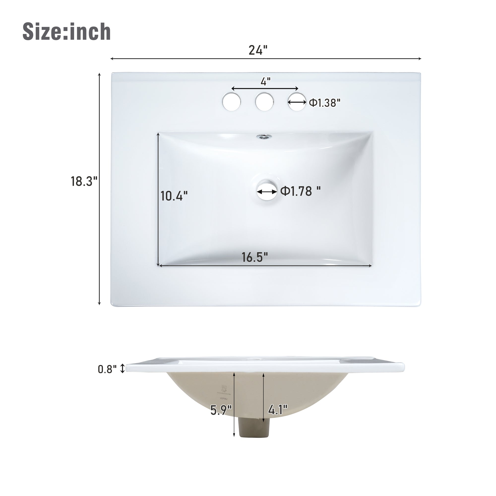 24-Inch Bathroom Vanity Cabinet with Ceramic Sink
