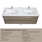 60" Wall-Mounted Bathroom Vanity with Double Sinks