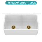 32"x19"x10" Undermount Double Bowl Porcelain Fireclay Kitchen Sink