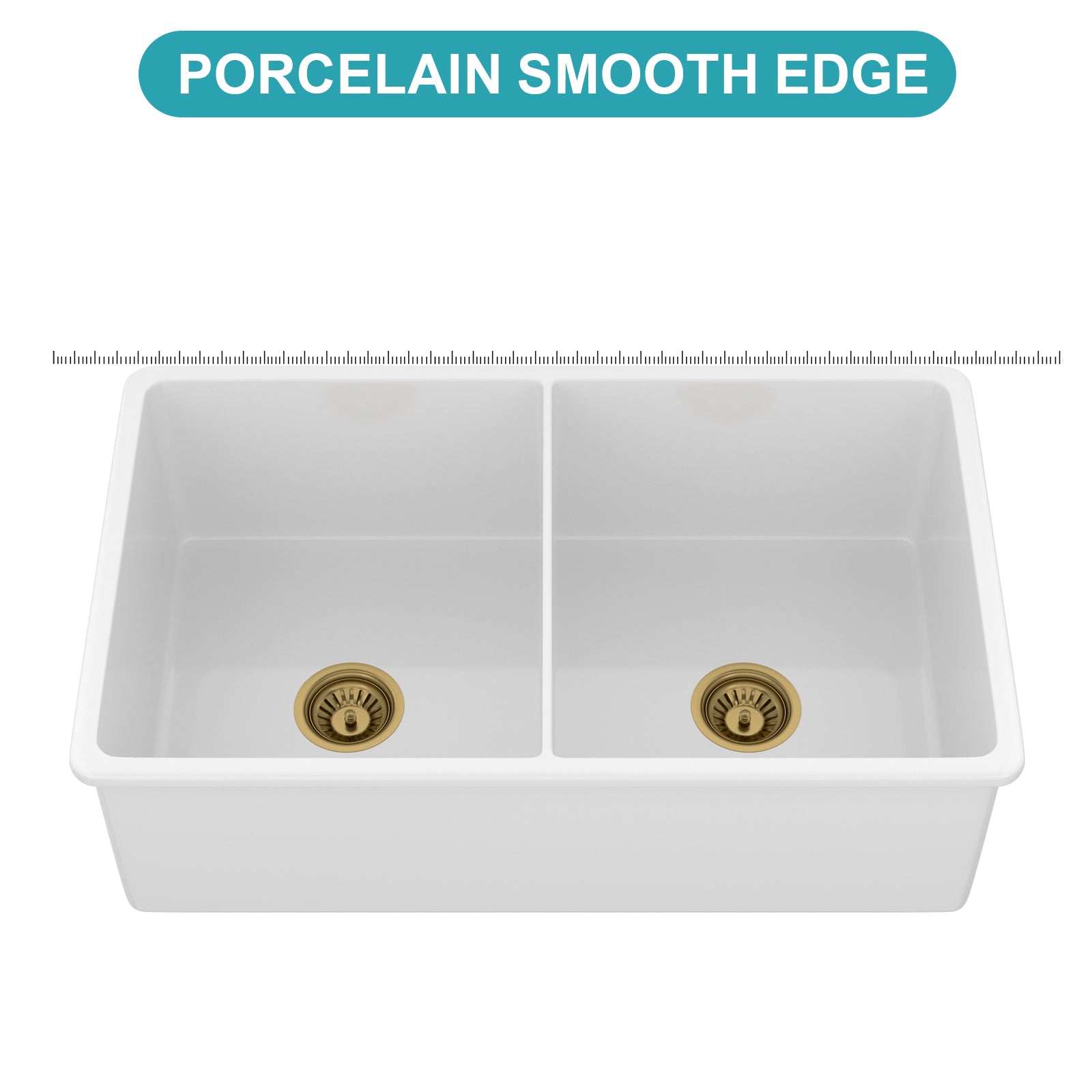32"x19"x10" Undermount Double Bowl Porcelain Fireclay Kitchen Sink