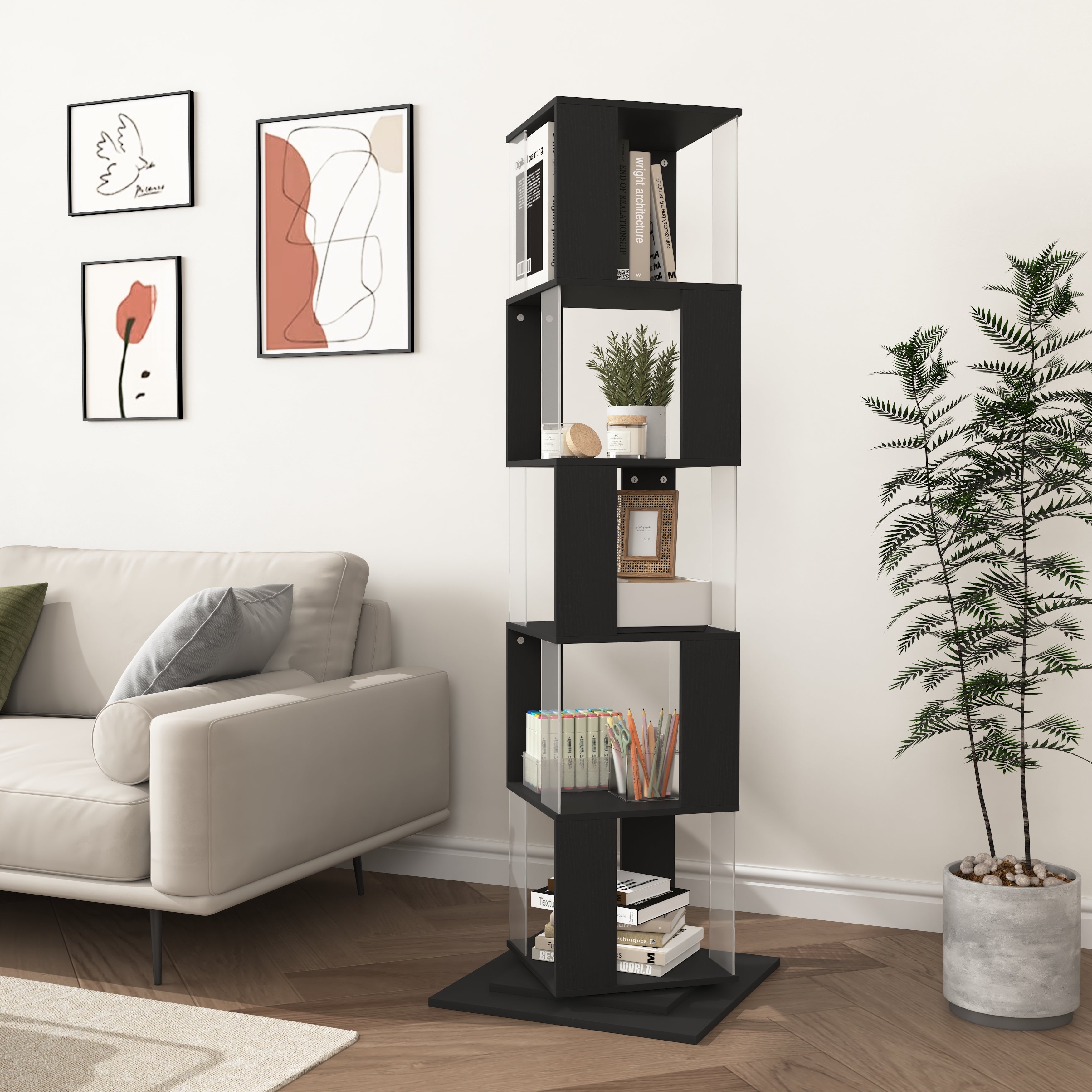 360° Rotating Bookshelf with Acrylic Plate