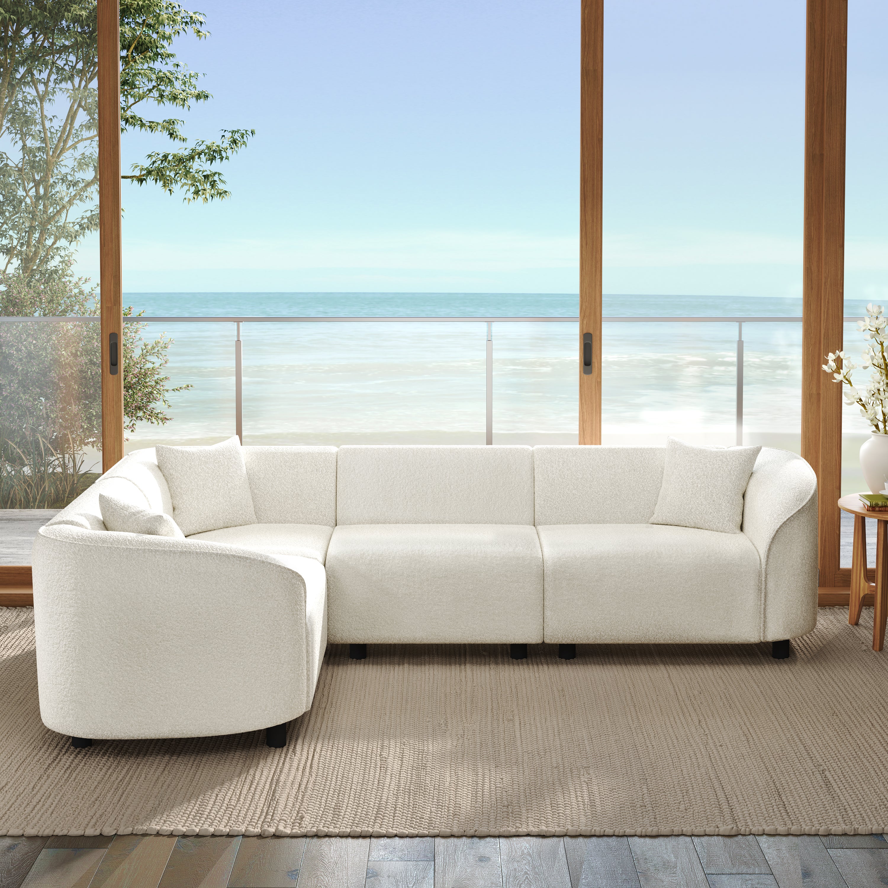 104" L-Shaped Curved Contemporary Sectional Sofa in Beige