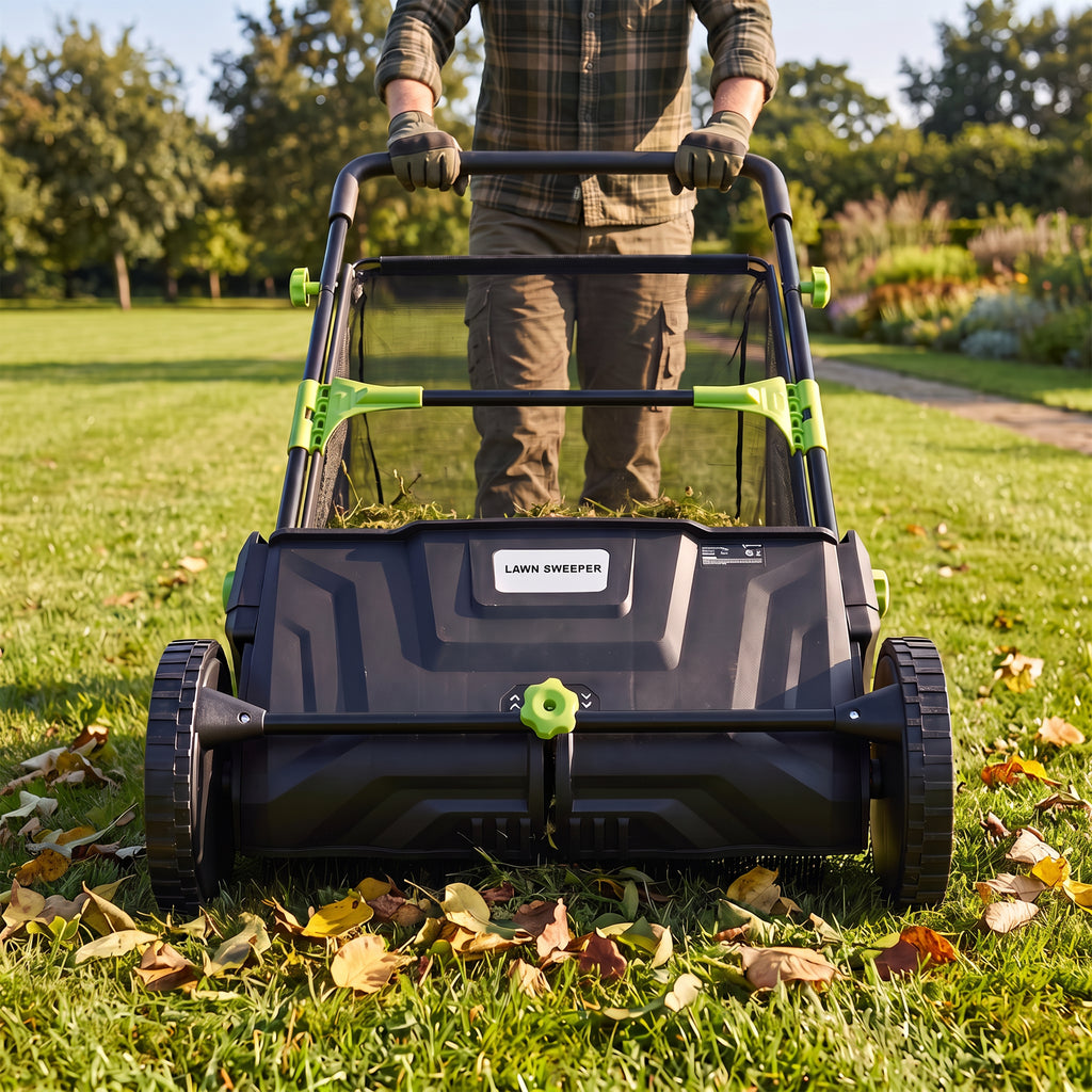Hand Push Lawn Sweeper - 21 Inch Leaf & Grass Collector