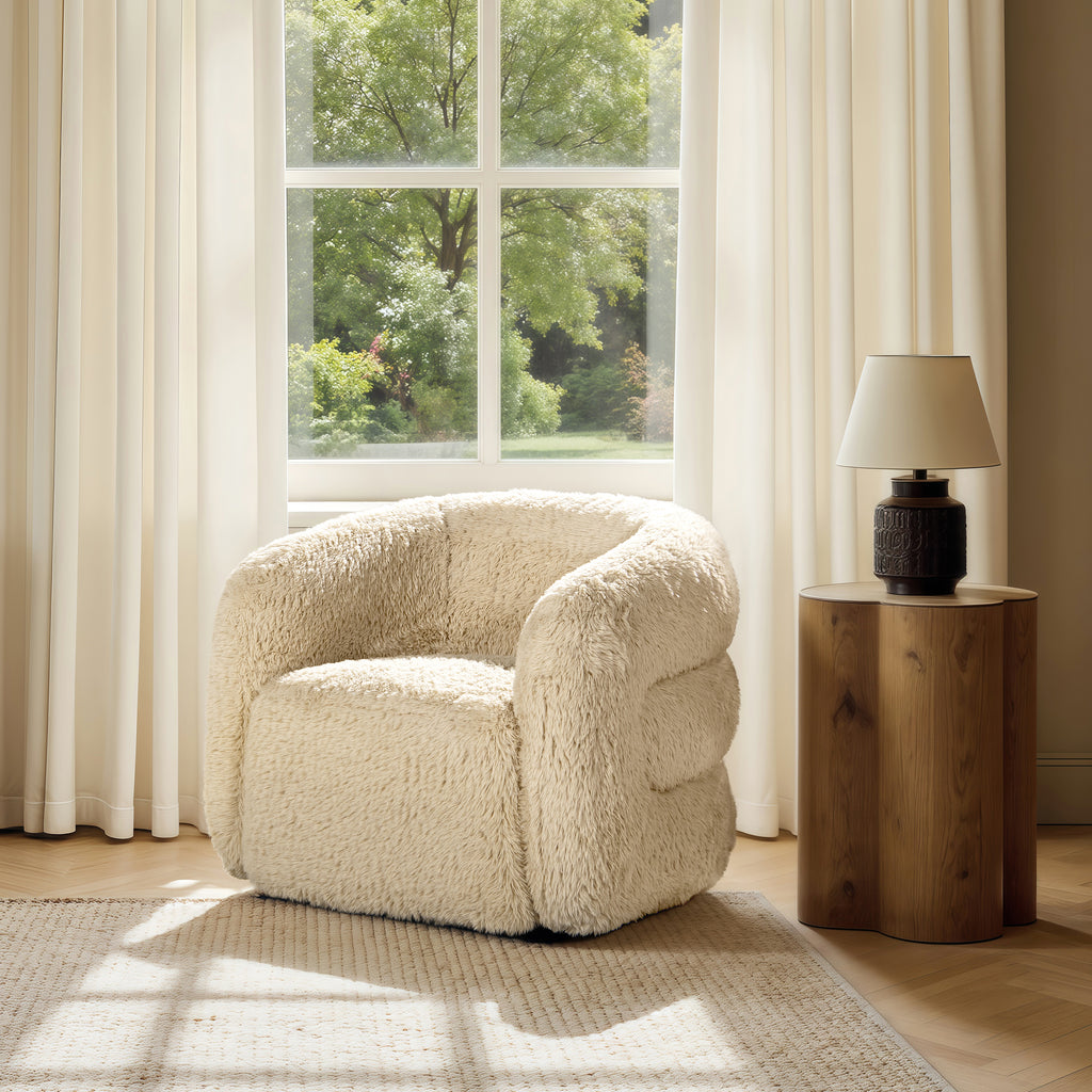 Colt 33" Fur Swivel Upholstered Barrel Accent Arm Chair