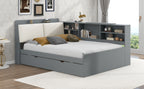Wood Full Size Platform Bed with Trundle, Shelves and Storage Headboard