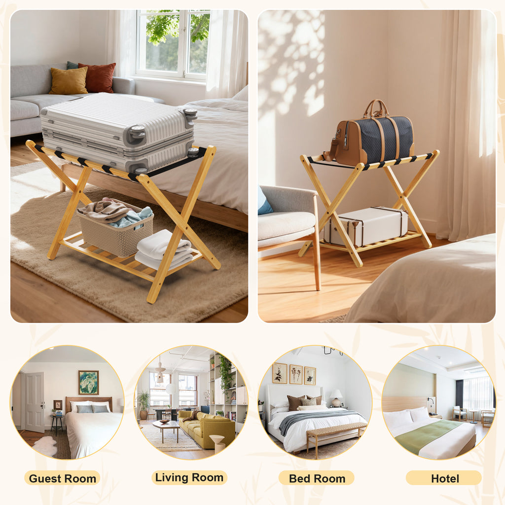 Folding Bamboo Luggage Rack 29×28×3 Inch