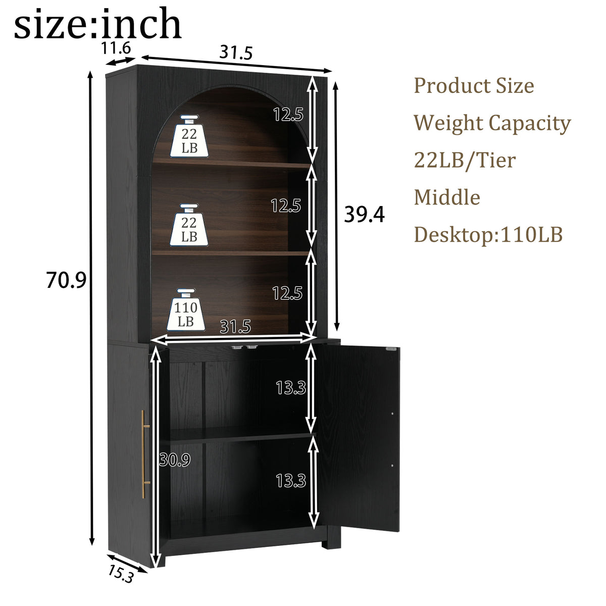 Modern Black Bookcase with Storage Cabinet