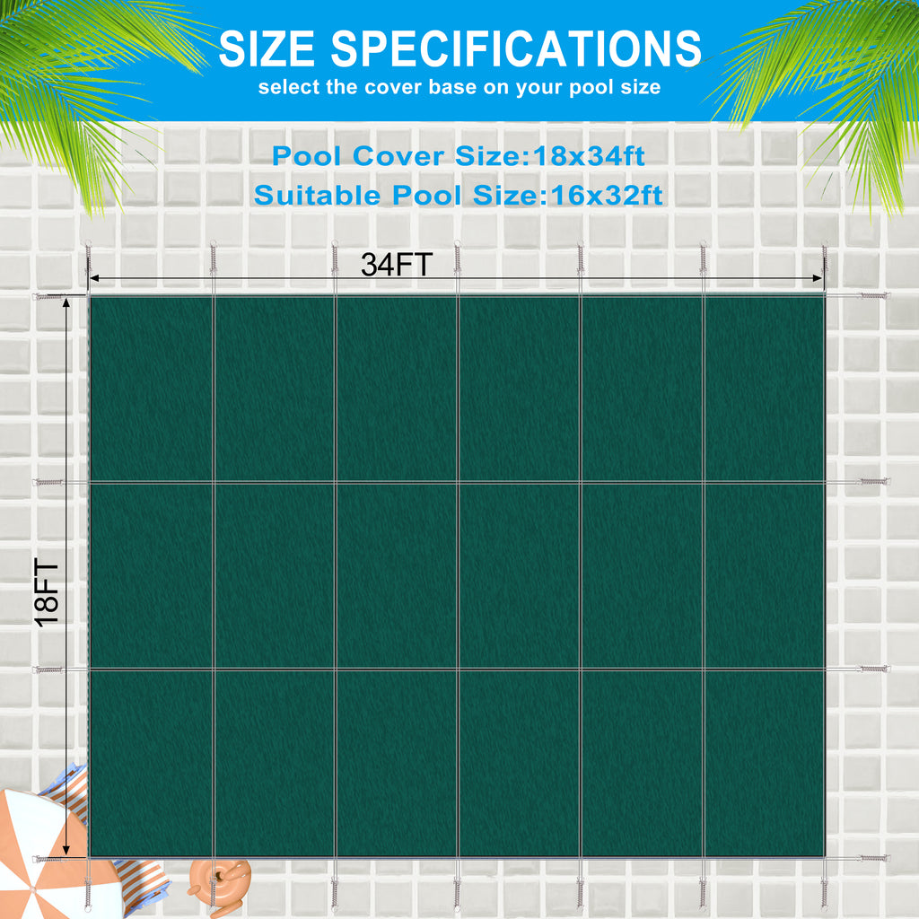 Inground Pool Safety Cover, 16x32ft Rectangle Winter Cover