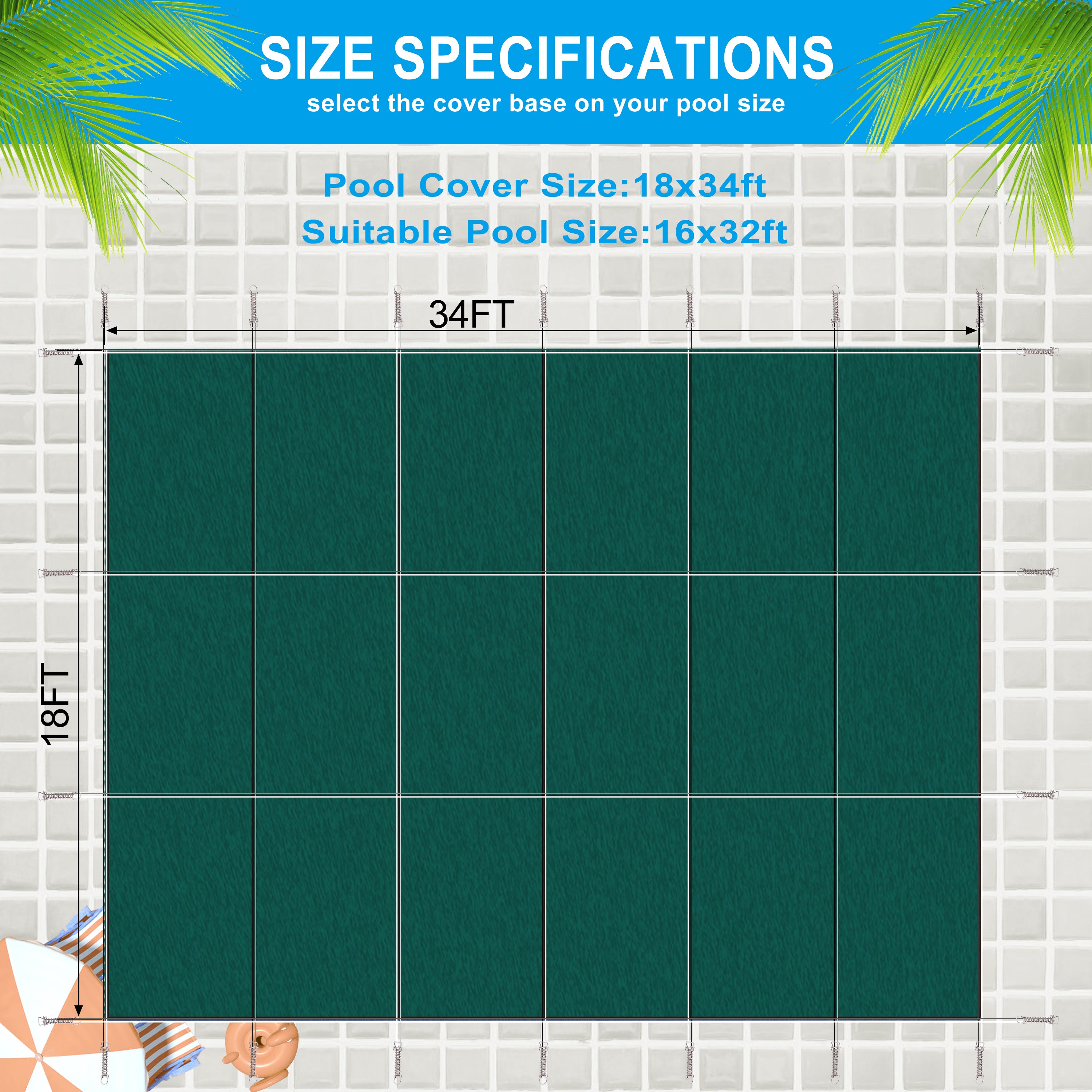 Inground Pool Safety Cover, 16x32ft Rectangle Winter Cover