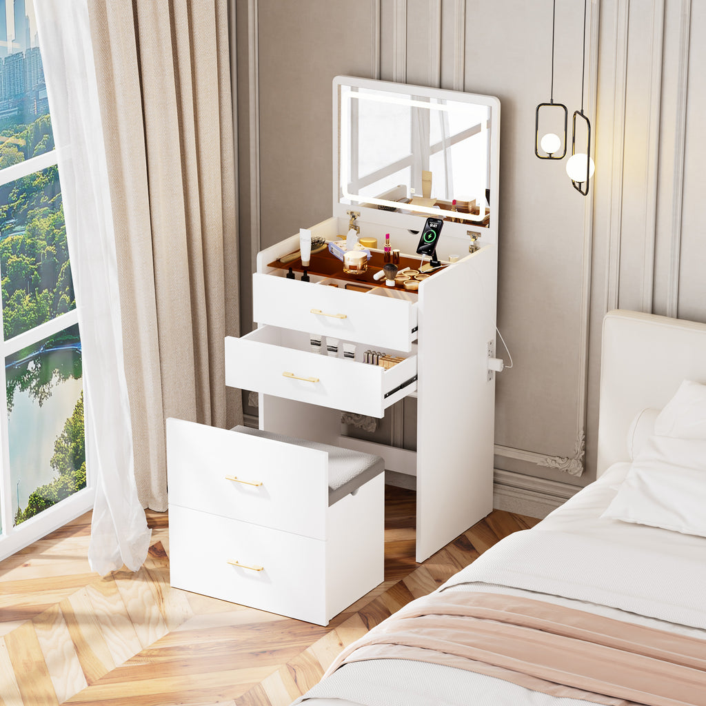 3 in 1 Vanity Desk with Open Top Mirror