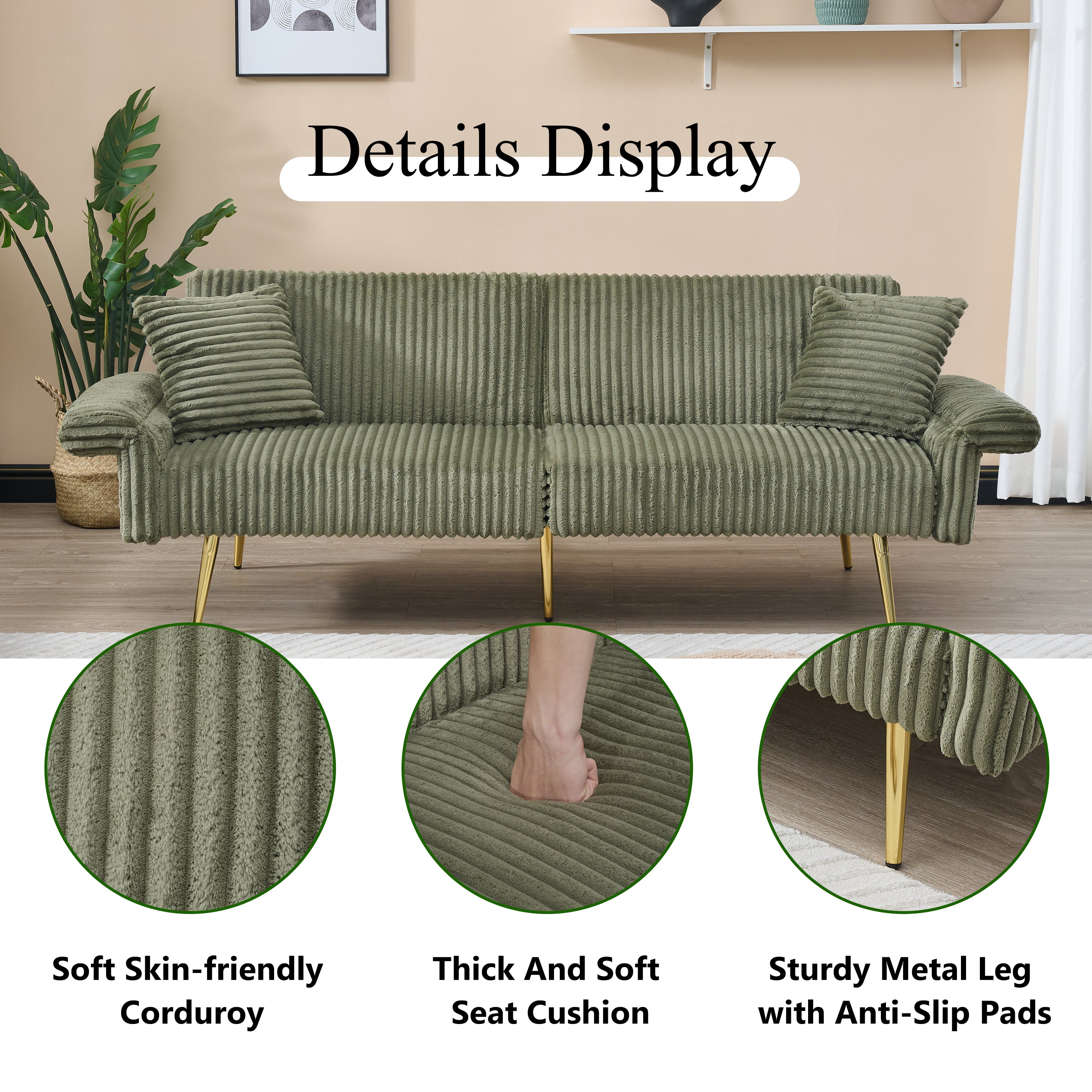 79 Inch Corduroy Sofa Bed