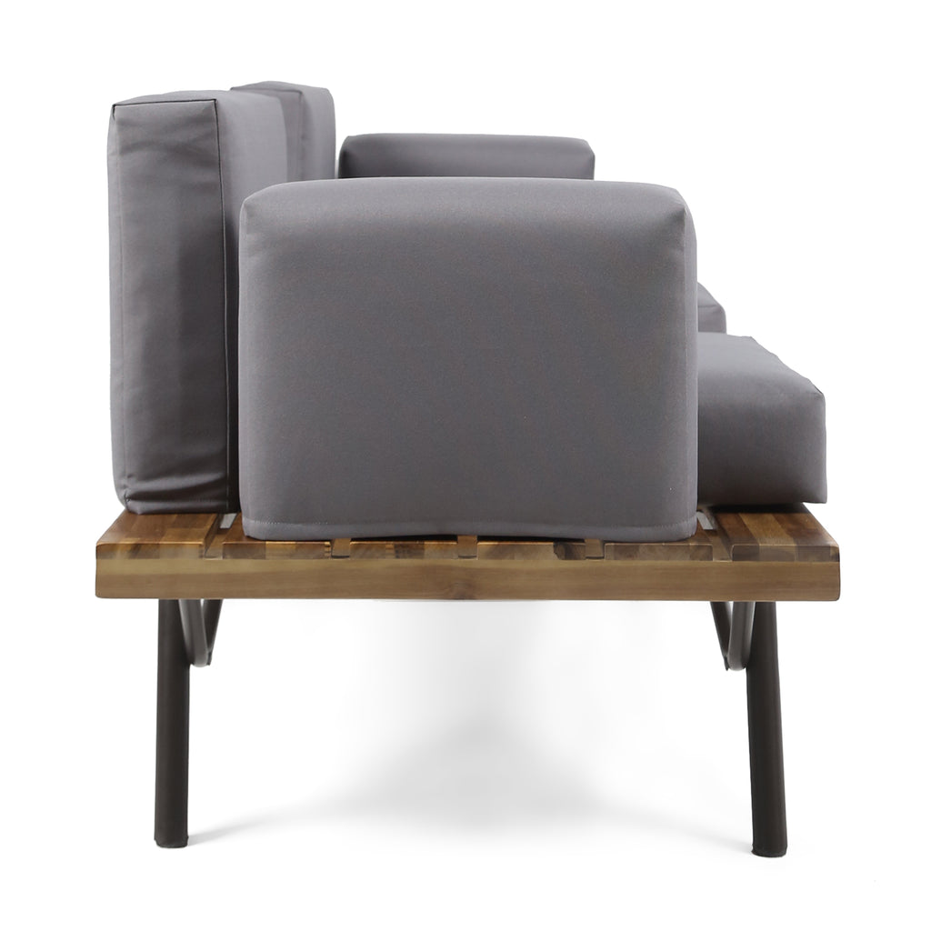 Outdoor Acacia Wood 2 Seater Sofa with Metal Legs