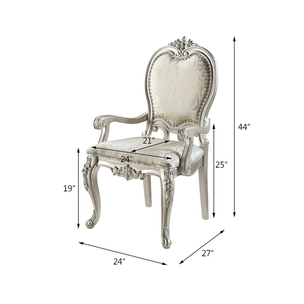 Bently Fabric & Champagne Finish Arm Chair Set of 2