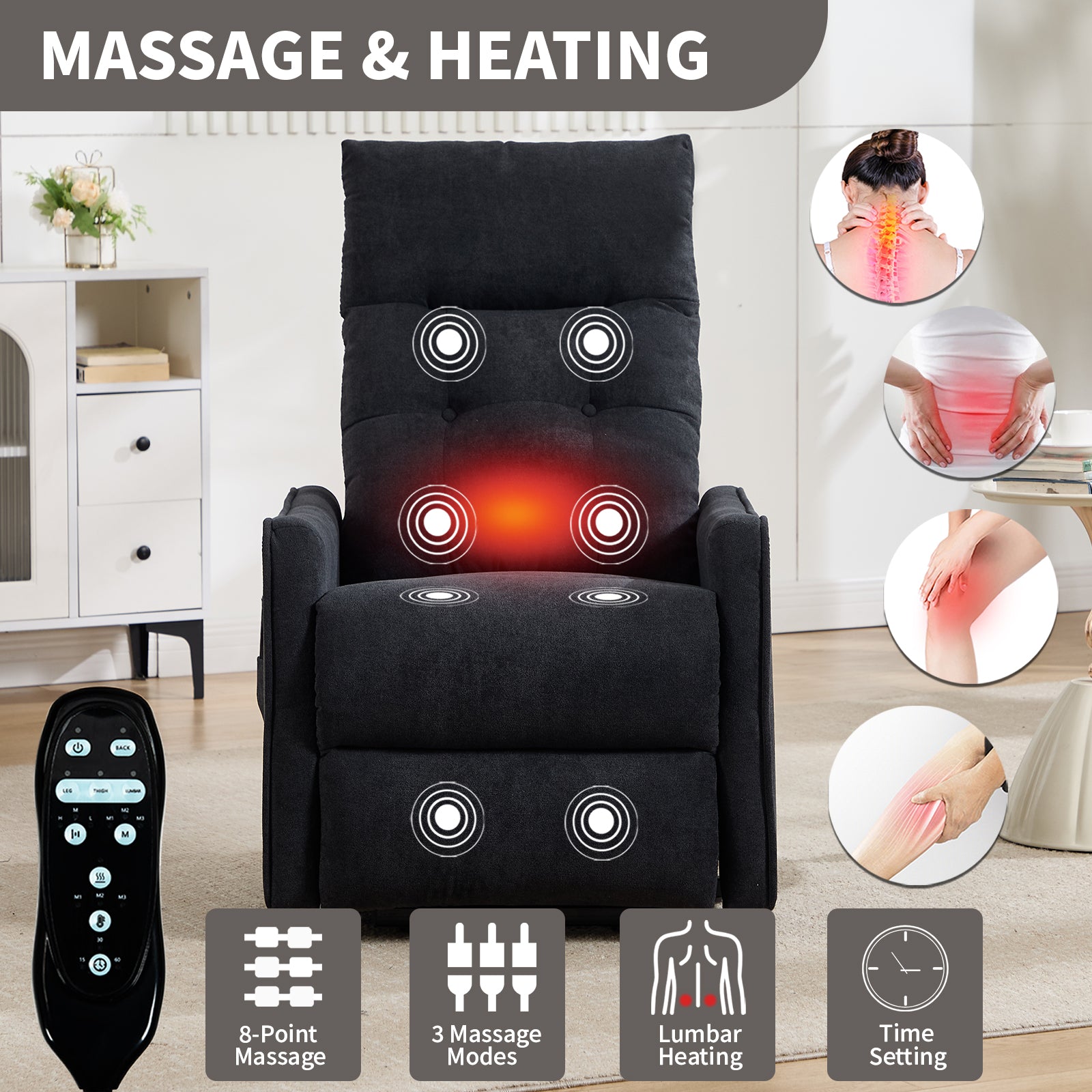 Black Chenille Single Motor Power Lift Recliner Chair