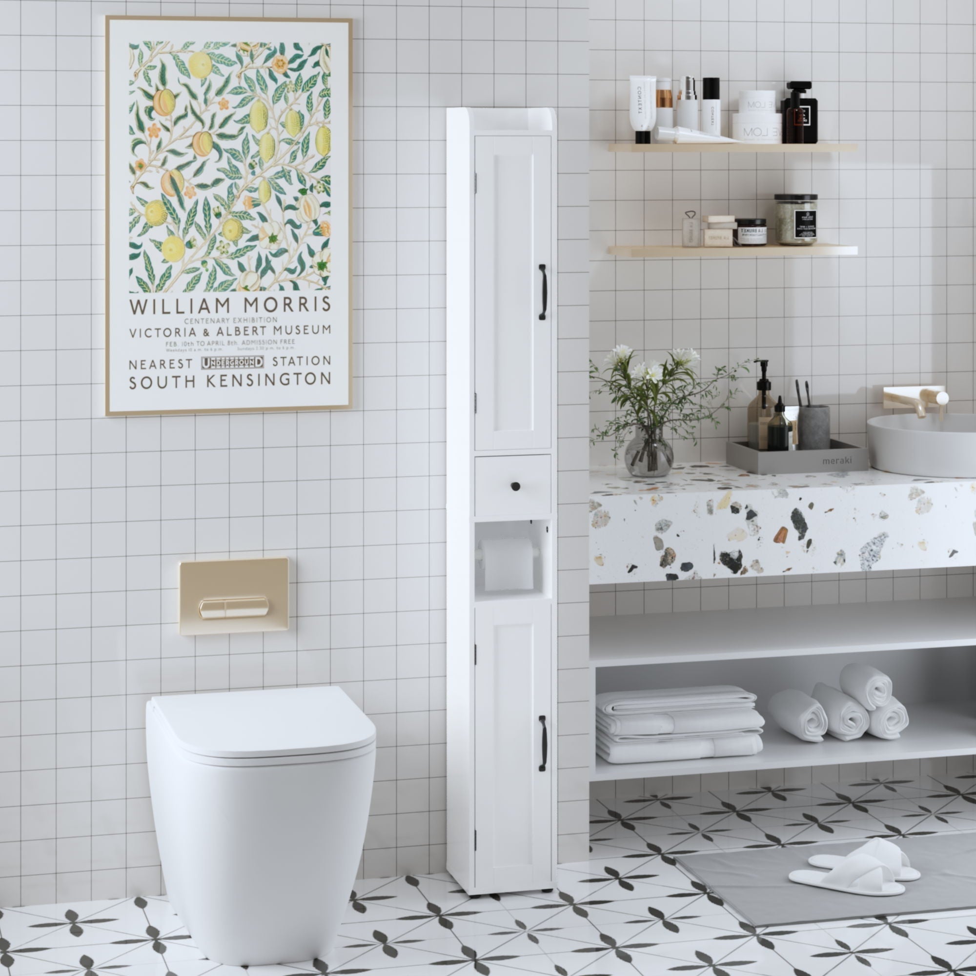 Slim Tall Bathroom Storage Cabinet With Adjustable Shelves