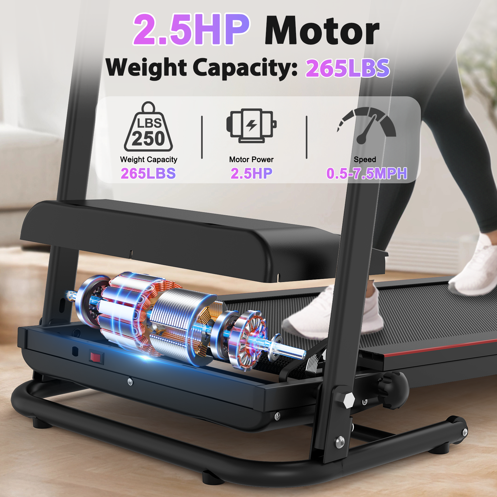 Folding Treadmill with Incline 2.5HP Electric Treadmill for Home