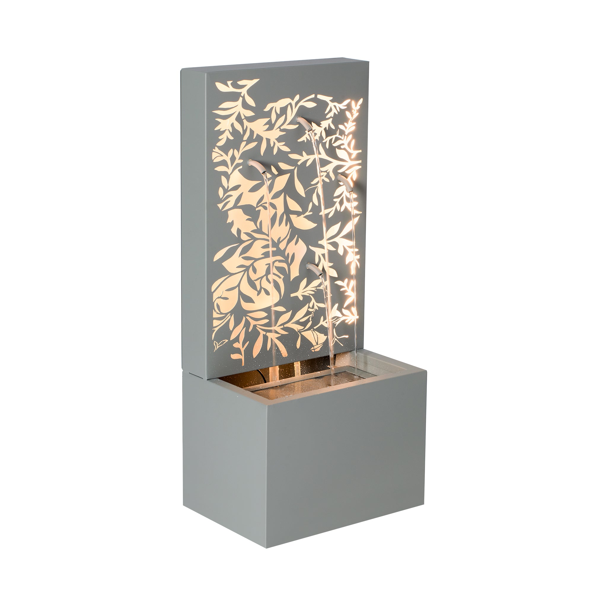 Light Gray Metal Leaf Cutout Water Wall Fountain